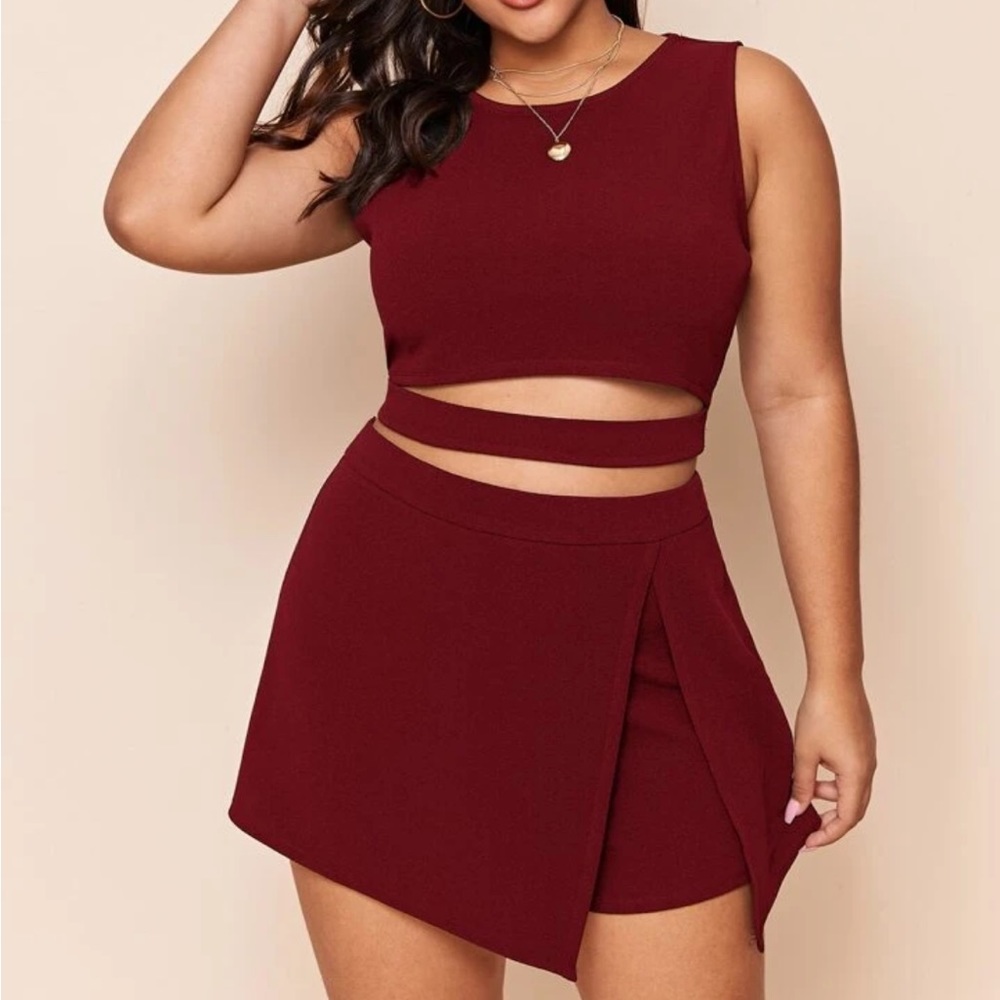 Red 2 piece set (crop top and skort)